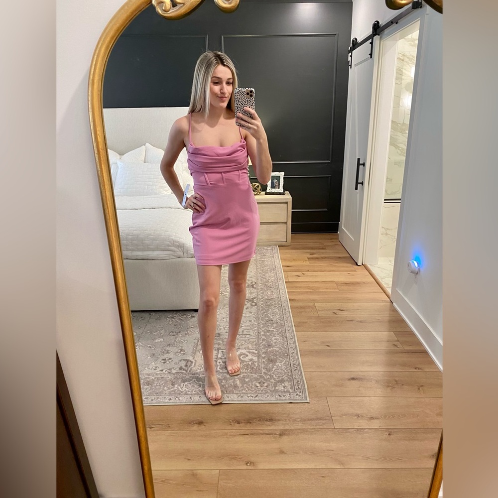 VICI Within A Dream Cowl Neck Pink Mini Dress
